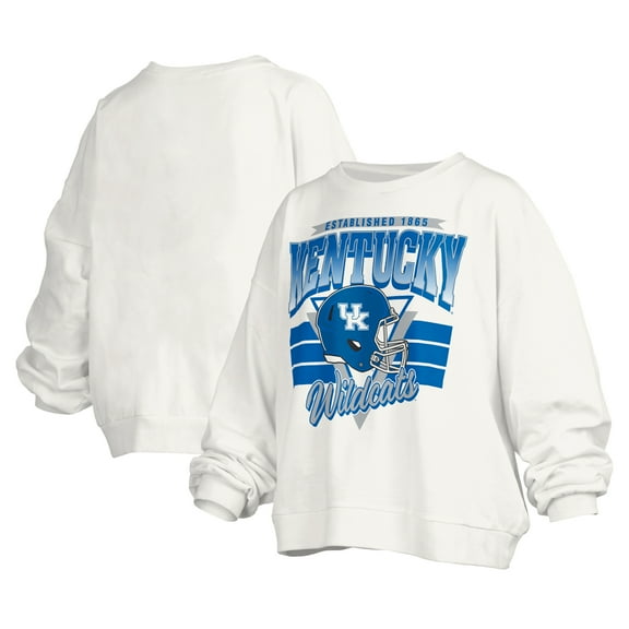 Women's Pressbox White Kentucky Wildcats Janice Retro Logo Oversized Pullover Sweatshirt