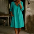 thumbnail image 2 of Horkkom Mini Dresses for Women Summer V Neck Long Sleeve Sundresses Solid Color Loose Casual Beach Dresses with Pockets S, 2 of 7