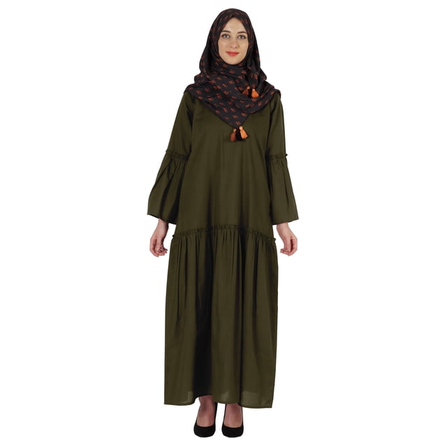 Bimba Robe Longue Islamique avec Foulard Hijab Imprimé Abaya en Rayonne Maxi Vêtements pour Femmes Musulmanes