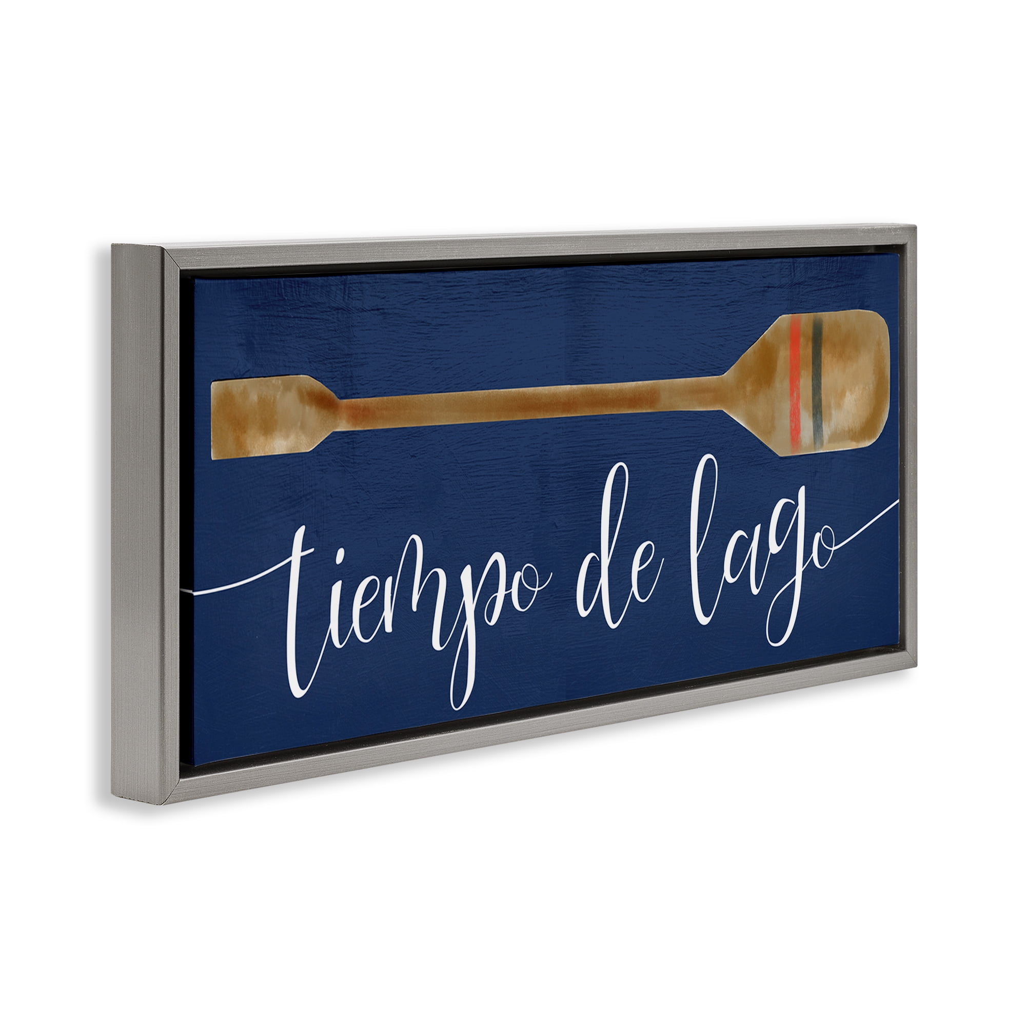 Stupell Industries Tiempo De Lago Náutica Inspirational Quotes & Sayings Painting Gray Floater Framed Art Print Wall Art, 31 x 14