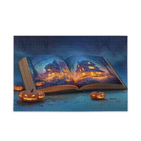 1000 Pieces Jigsaw Puzzles Storage Bag & Guide Halloween Themed Illustration Book Puzzle for 15+