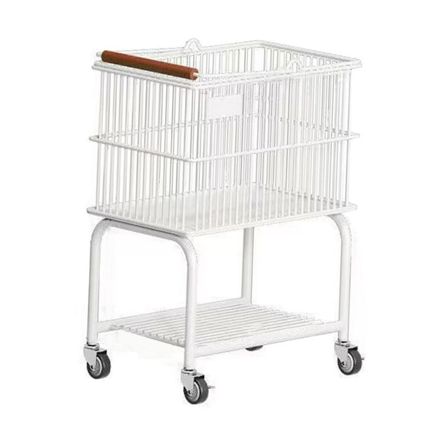 Organizador de carrito de lavandería con ruedas, práctico y portátil, multifuncional. Blanco