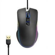 onn. Gaming Mouse with RGB Lighting and 7 Programmable Buttons, Adjustable DPI from 200-7200, 6 ft Cable, Black