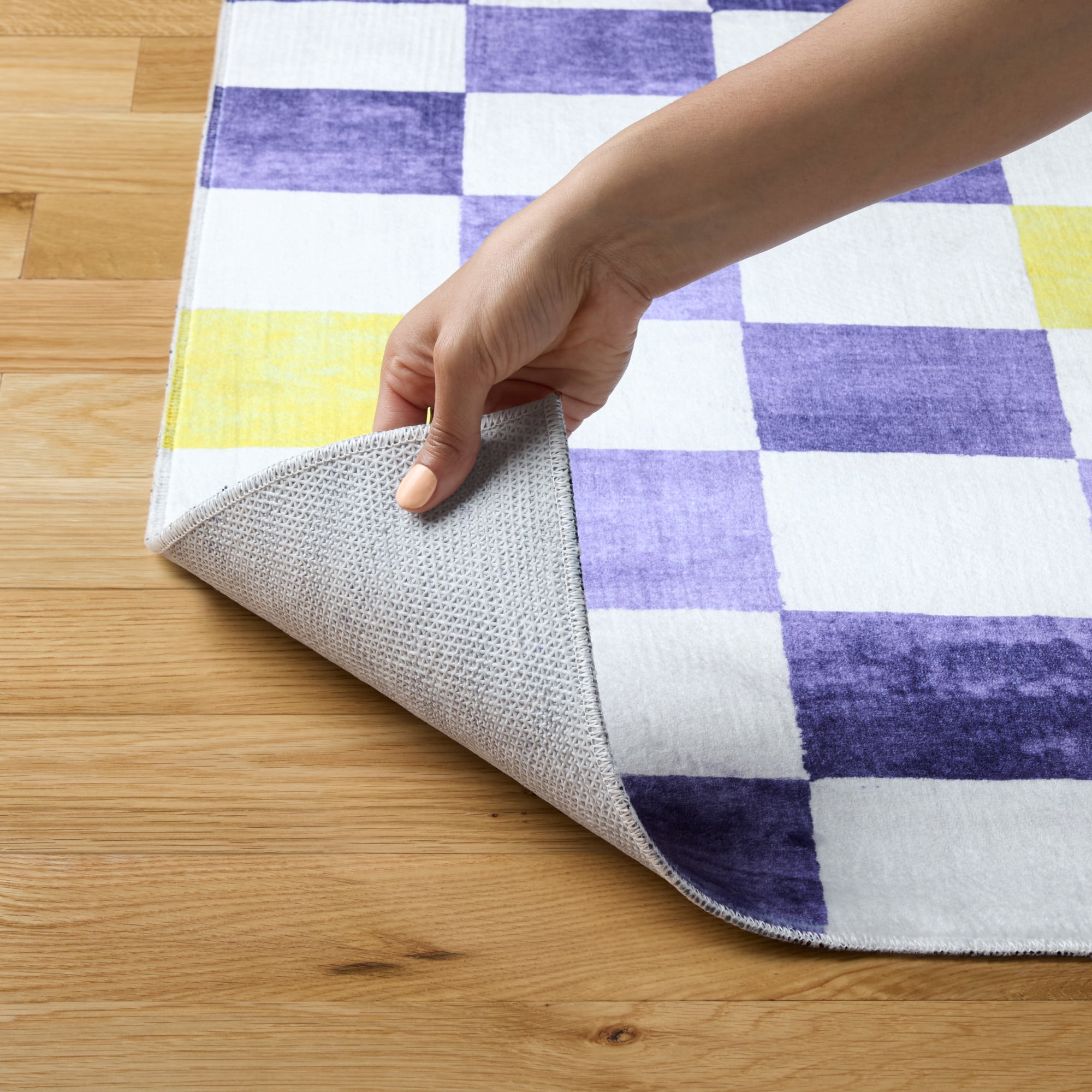 TOWN & COUNTRY PLAY Niko Checkmate Kid's Washable Area Rug, Soft & Plush, Safe Non-Slip Backing, Bedroom Rug, Dorm Decor, Playroom & Classroom Rugs, Purple/Multi, 3'3"x5'2"