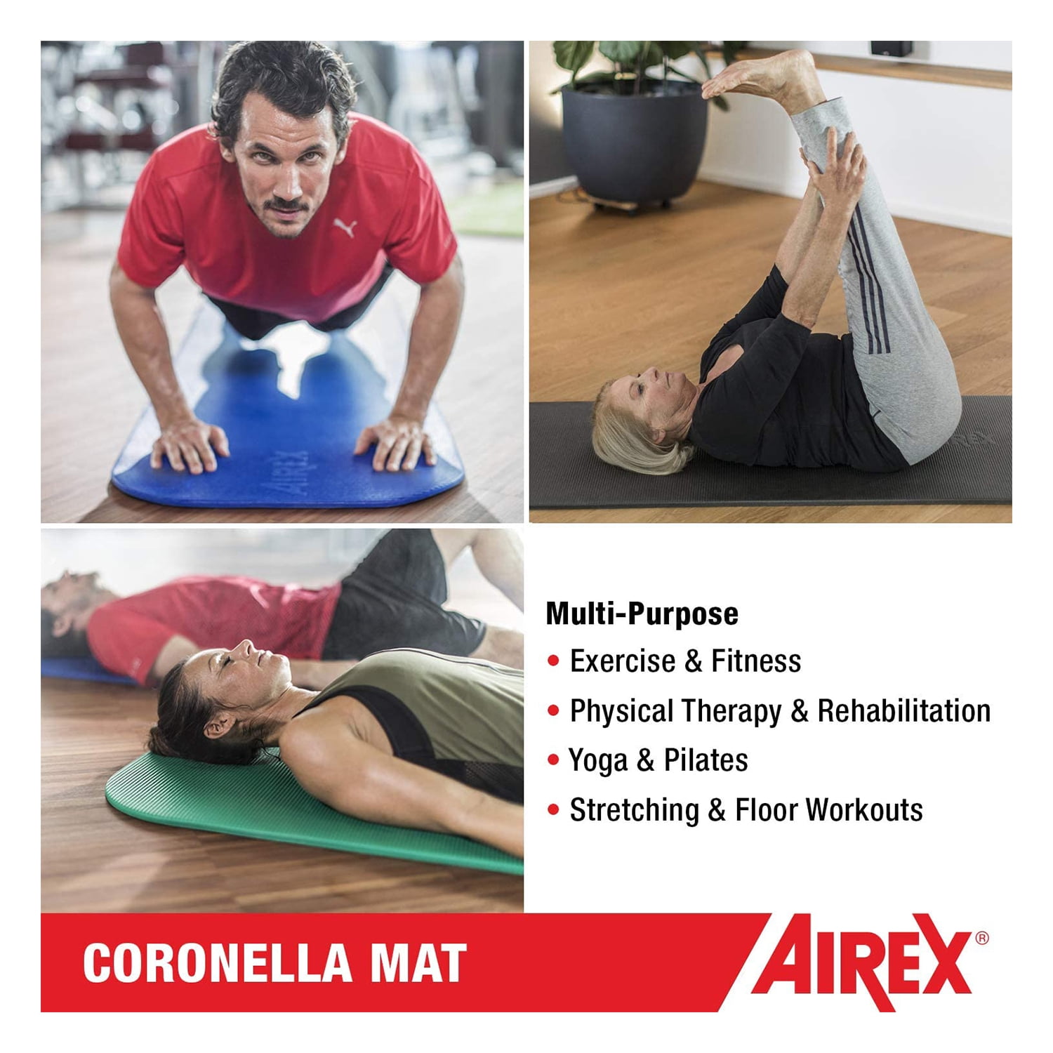Airex Coronella Closed Cell Foam Fitness Mat With Grommets for Yoga & More, Blue