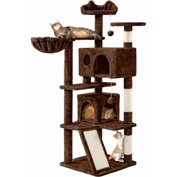 ZYPPP 57in Height Cat Tree Condo Multi-Level Kitten Tower Cat House Furniture Brown