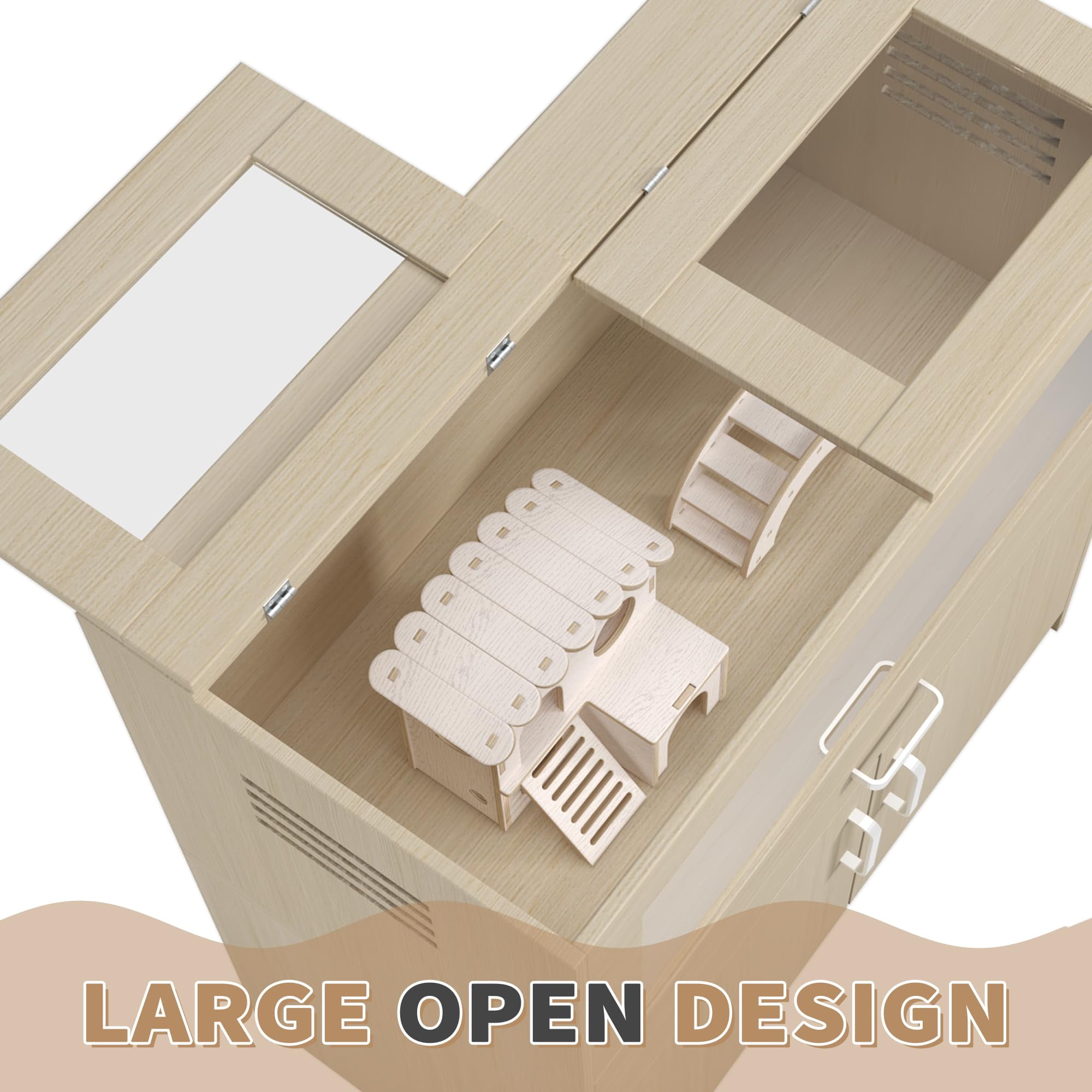 Durable Wooden Hamster Cage With Acrylic Windows, Storage Cabinet, And Openable Top – Perfect For Guinea Pigs, Rabbits, And Small Animals