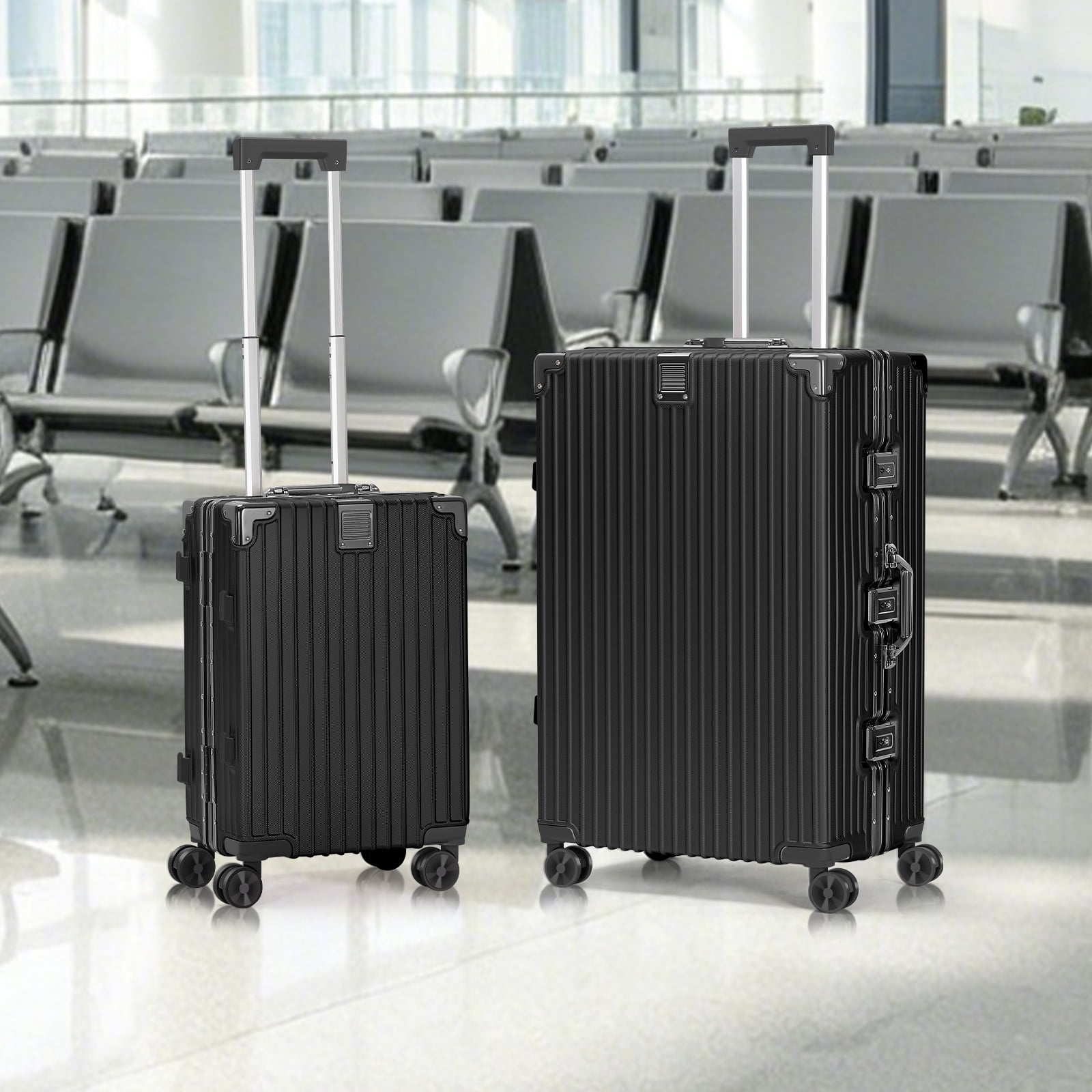 2-Piece Hardshell Luggage Set, 20& 28" Aluminum Frame Hardshell Spinner Luggage, Airline Approved Carry-On Luggage, TSA Lock, 360° Quiet Wheels, Large Suitcase for Travel
