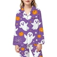 thumbnail image 4 of RUTAYY Girls Pajama Set Lapel Long Sleeve Top and Long Pants Halloween Ghost Pumpkin Web Star Graphic Comfortable Nightwear Purple, 4 of 4