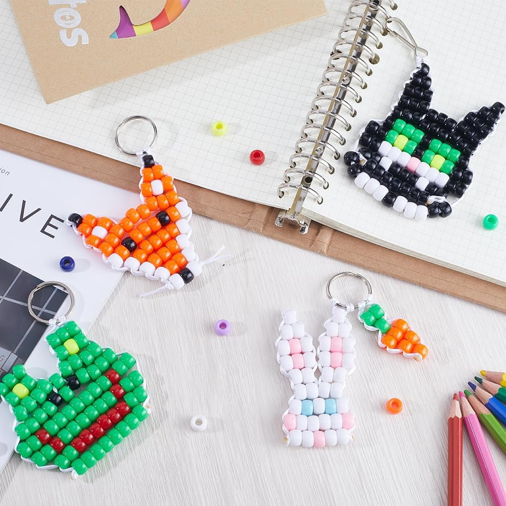 Pony Bead Heart Keychain Patterns Rainbow Flower Chain Bead Buddy