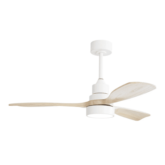 Izzovium 48 Inch DC Motor Ceiling Fan with Dimmable Light, Solid Wood Blades, 6 Speed Remote Control, White for Indoor Outdoor