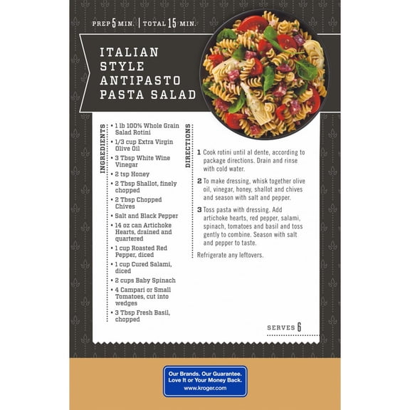Kroger 100% Whole Grain Salad Rotini Pasta 16 oz - Pack of 1