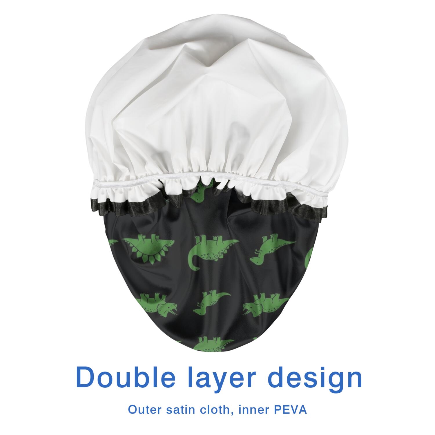 Shower Caps,Black Dinosaurs Neon Pattern Waterproof Shower Cap for Women 4 Pieces,Double Reusable Hair Cover for Shower PEVA Elastic Stretch Hem