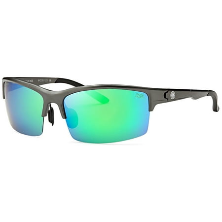 Hawaiian Island Creations TAC Polarized Semi-Rimless Rectangular High Quality Aluminum Sunglasses Rogue - Black Frame / Flash Blue-Green Revo Lenses