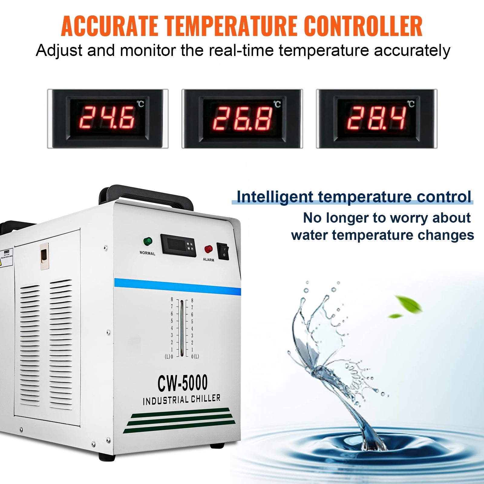 Water Chiller,CW-Industrial Water Chiller 7L,Water Cooling System,Thermolysis Type Water Cooling Chiller Machine for 60W 80W Laser Engraving Machine (CW-5000W)