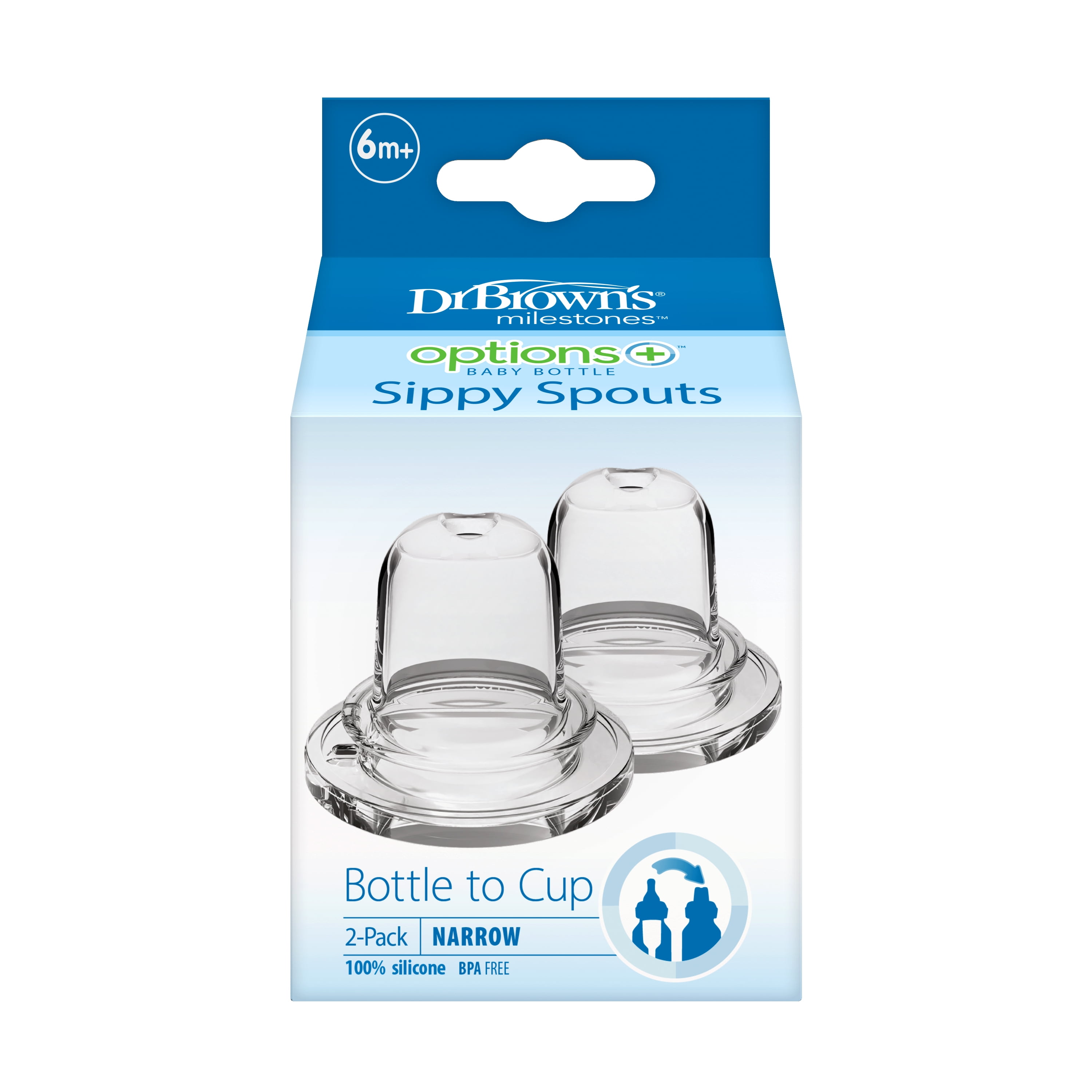 (3 pack) Dr. Brown's Milestones Options+ Sippy Spouts, Narrow, Soft 100% Silicone Baby Bottle Sippy Spout, 6m+, 2 Count (Pack of 1)