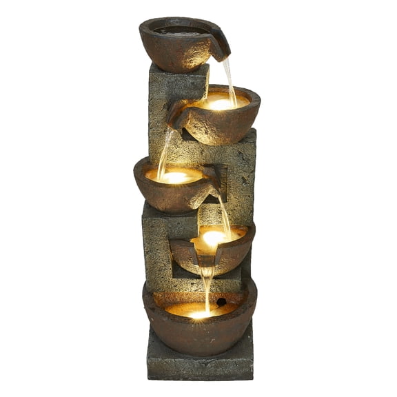 32" H Stacking Bowls Fountain with 4 Warm White LEDS