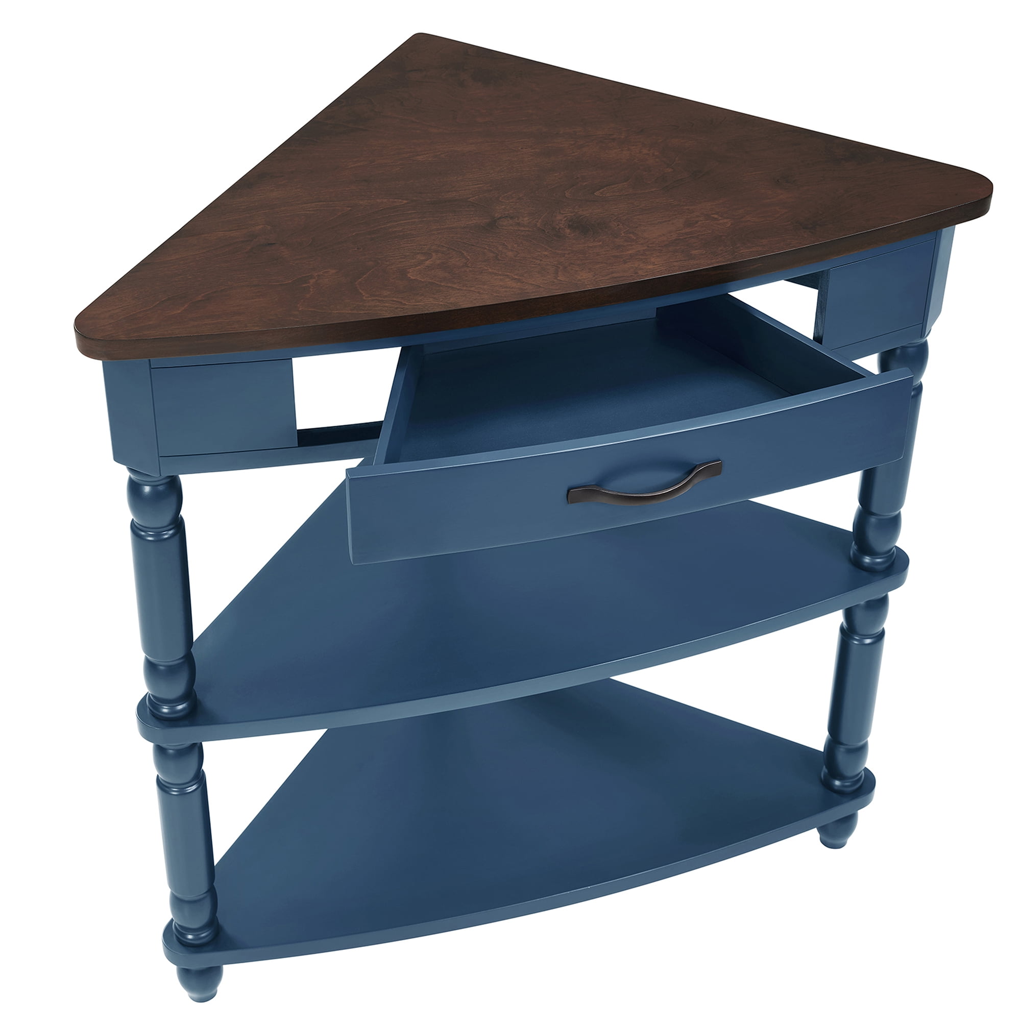 3-Tier Corner Stand, 34"Wood Corner Table with Open Shelves and Drawer, Space Saving Storage Organizer, Display Shelf for Living Room,Kitchen,Bathroom