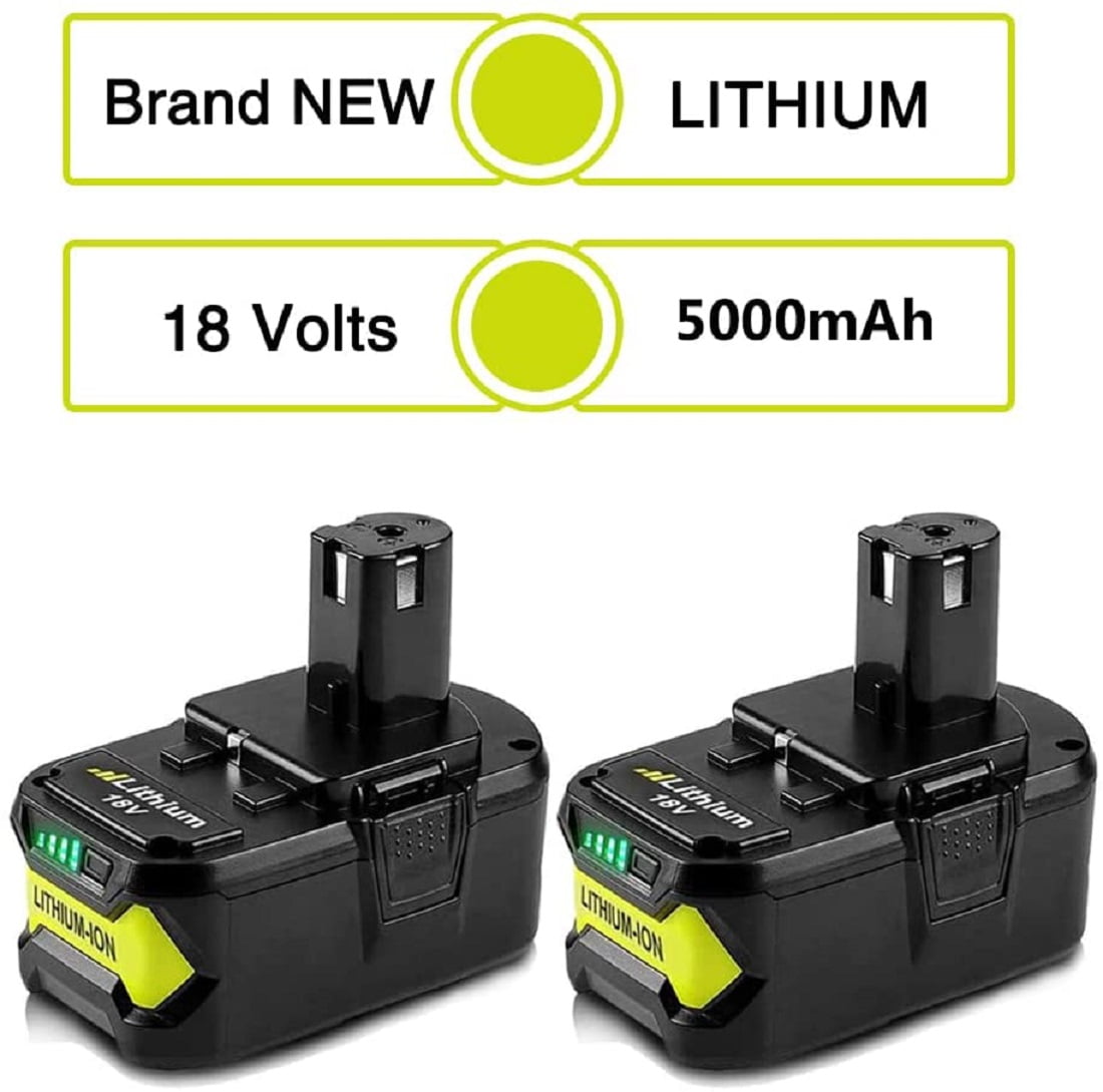 2 Packs 5.0Ah 18Volt For Ryobi P197 Battery One Plus High