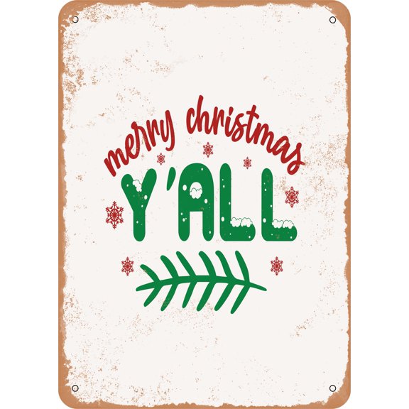 7 x 10 METAL SIGN - Merry Christmas Y'all - 6 - Vintage Rusty Look