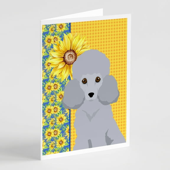 Summer Sunflowers Toy Silver Poodle Greeting Cards and Envelopes Pack of 8 7 in x 5 in