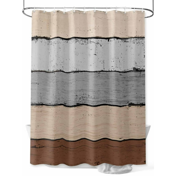Vintage Farmhouse Shower Curtain, Country Rustic Wood Textured Bathroom Decor Curtains Set with Hooks, Brown Tan Waterproof Fabric Home Accessories， 72X 96 Inch Extra Long