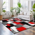 thumbnail image 3 of Area Rugs 5'x7', Red Black Geometric Carpet Runner Indoor Outdoor Rugs Home Decor Aesthetic, Modern Abstract Art Block Non Slip Mats Washable Accent Rug for Living Room Bedroom, 3 of 8