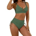 thumbnail image 3 of Womens High Waisted Swimsuits Tummy Control Swimsuits Cutout Crisscross Ruched Two Piece Bathing Suit Bikini Sets Green M, 3 of 8