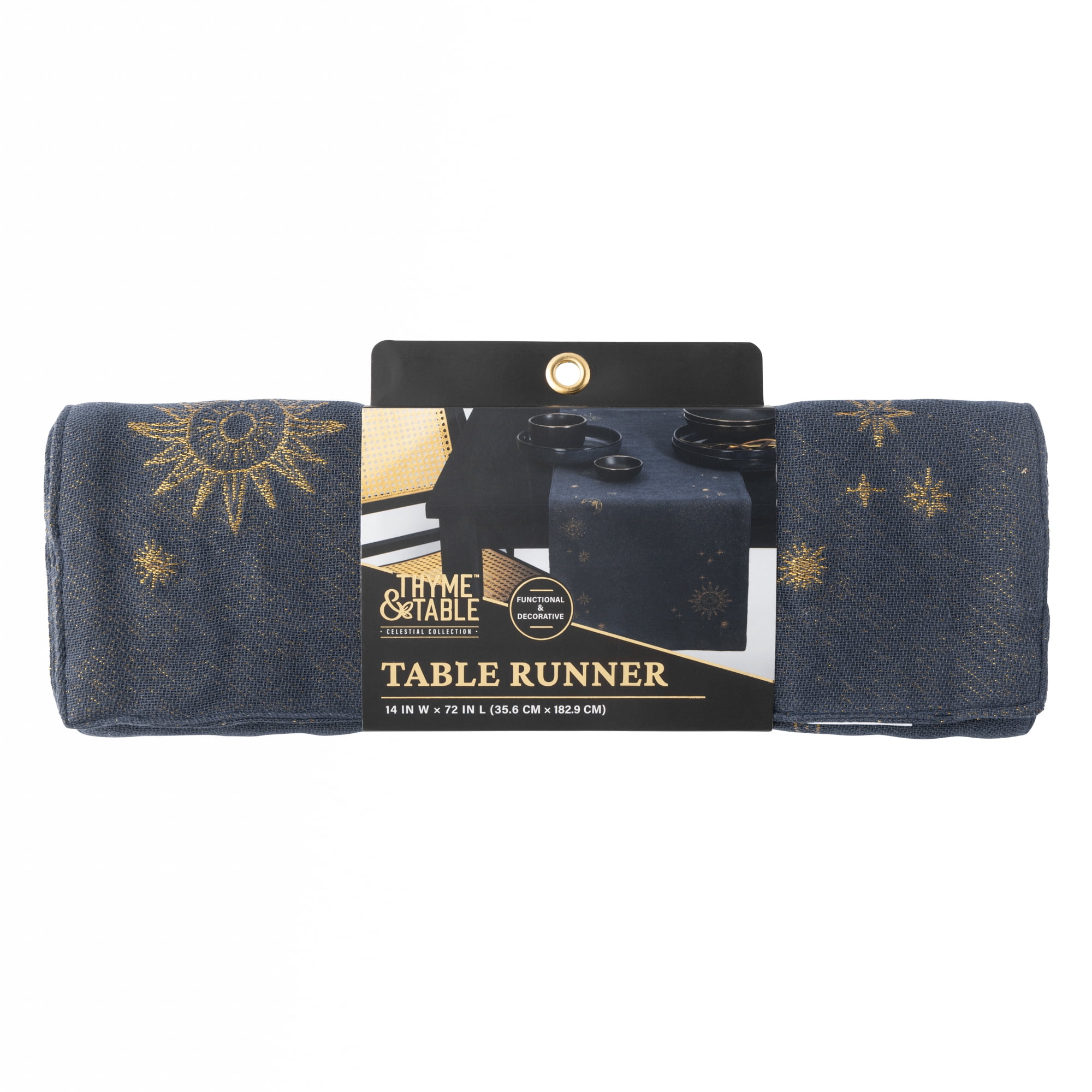 Thyme & Table Celestial Table Runner, Navy, Gold-Tone, 14" W x 72"L