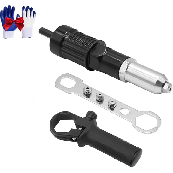 Pop Rivet Drill Attachment, Professional Electric Rivet Gun Adapter Kit with 4 Rivet Heads 2.4/3.2/4.0/4.8mm, Cordless Power Drill Riveter Tool, Riveting Insert Nut Adaptor for Work (1pc)