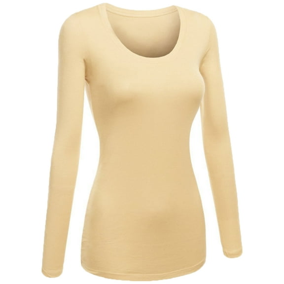 Emmalise Basic Scoop Neck Long Sleeve Fitted T-Shirt, (Women's)