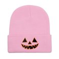 thumbnail image 3 of SYMOID Pink Embroidered Pumpkin O'Lantern Beanie - Cuffed Ribbed Knit Winter Hat for Unisex Hats,Size Free Size, 3 of 7