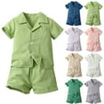 thumbnail image 3 of Tiweut 2 Piece Outfits for Boys Toddler Short Sleeve Lapel Gentleman Tops Beach Holiday Solid Color T Shirt Shorts Relaxed Fit Boy's Clothes Suits 12-18 M, 3 of 3