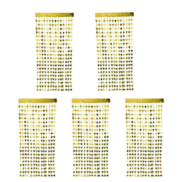Elodie 5 Pieces Foil Fringe Backdrop Curtains Heart Tinsel Curtains Fringe Backdrop Gold