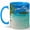 Blue, variant on Tropical Island Coffee Mug, Clear Blue Ocean Beach Palm Tree Design, 11 oz Ceramic Cup