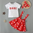 thumbnail image 2 of Plebaso Toddler Baby Girls Cute Long Sleeve Heart Letter Print Ruffles Strap Skirt Two-piece Suit, 2 of 7