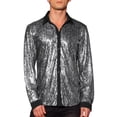 thumbnail image 1 of Camisas de lentejuelas para hombres, camisa disco brillante de mangas largas, plateada, XL, 1 of 1