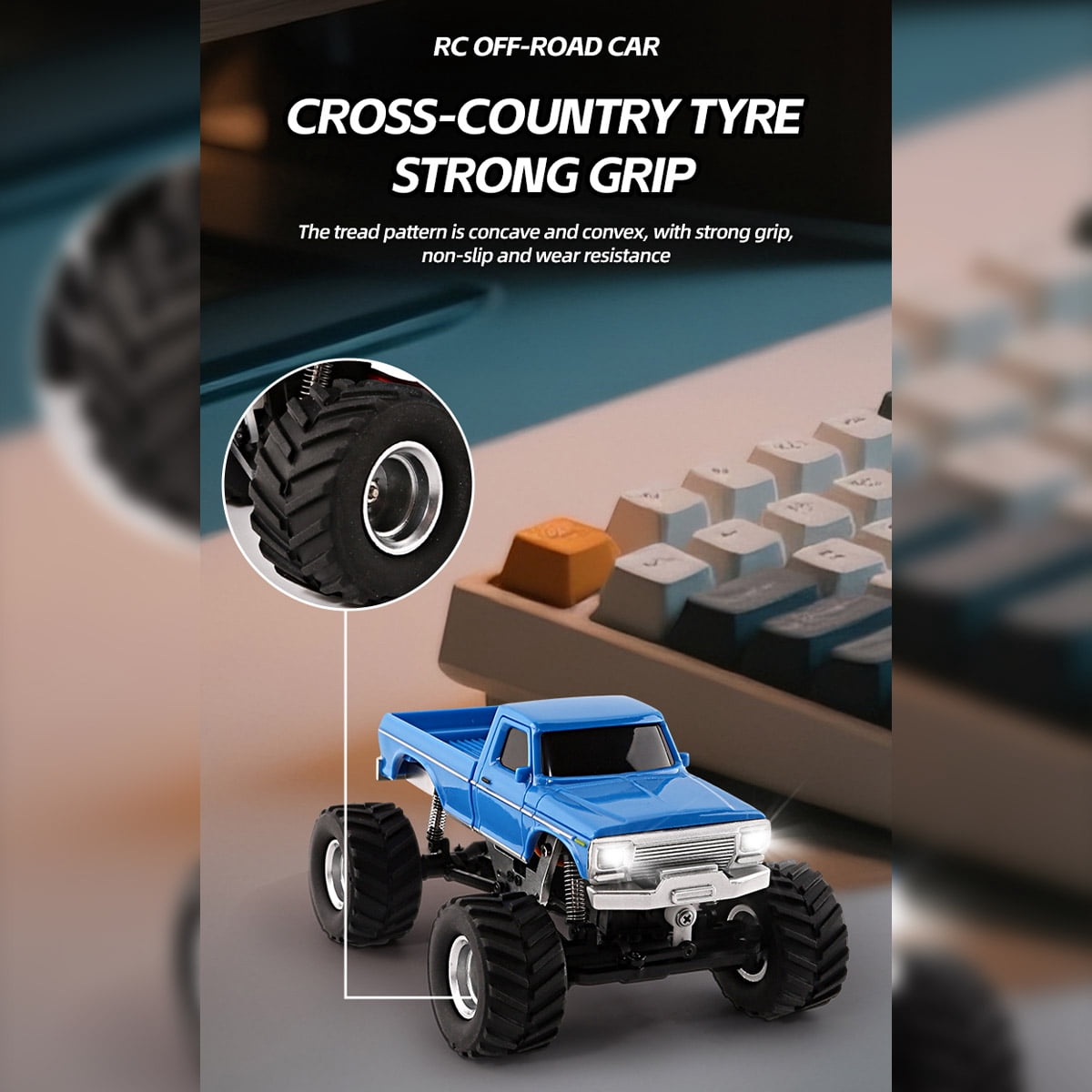 RC Off-Road Rock Crawler, 1/36 Scale 2.4G 4WD Full Proportional RC Climbing Car Model with Realistic LED Lights, Long Battery Life, RTR Hobby Collectible Model for Adults Hobbyists (Blue)