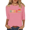thumbnail image 2 of HOMBOM T-Shirts for Women Summer Graphic Tees 3/4 Sleeve Retro 1996 Print Graphic Crew Neck Pink Womens Tops, 2 of 4