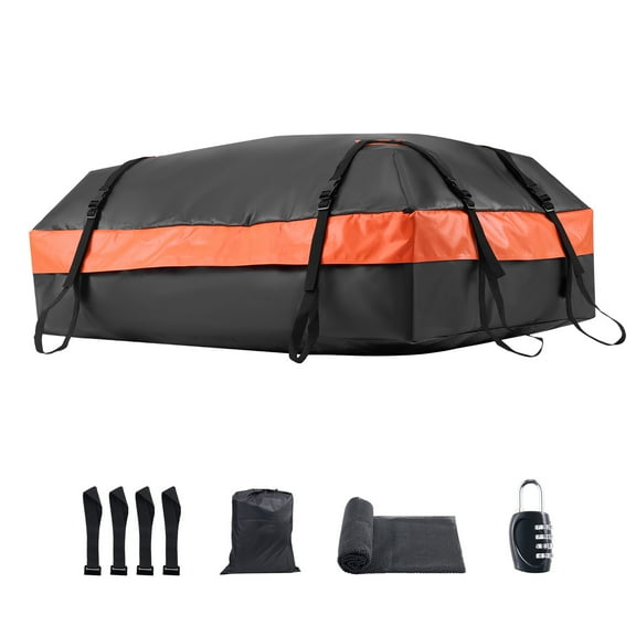 KFFKFF Automobile Top Storage Bag, 15 Cubic Feet Vehicle Roof Storage Carrier, Fully Water-Resistant 840D PVC Roof Travel Bag for Any Vehicle with/without Rack- Includes Lock, Anti-Slip Mat