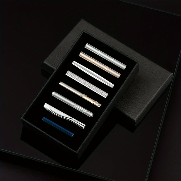FNNMNNR Men‘s Formal Tie Clip Set Stylish Simple Tie Clip Personalized Short Tie Clip Black Gift Box