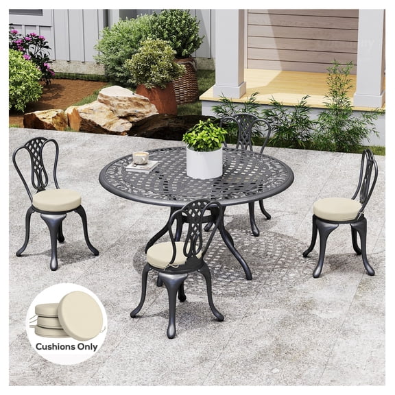 Patio Chair Cushions Set of 4, 15" Round Seat Cushions for Dining Chairs, Cream White, Machine Washable, 2.8" Thick, Outdoor Bistro Cushions