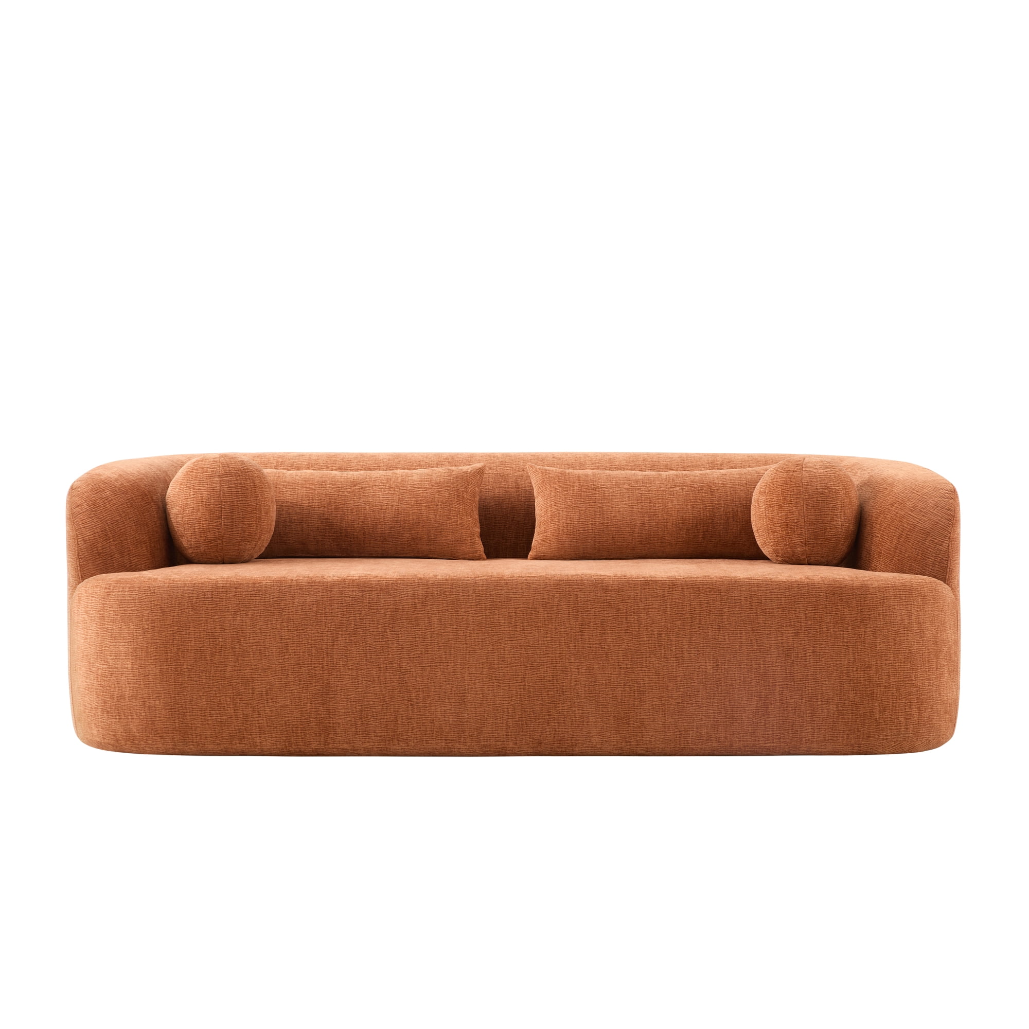 Leumius 86" Chenille Boneless Couch, Upholstered Sofa with Pillows, No Assembly Curved Cloud Couch with High-Density Foam, 3-Seater Luxury Modern Compressed Sofa for Living Room&Apartment Orange