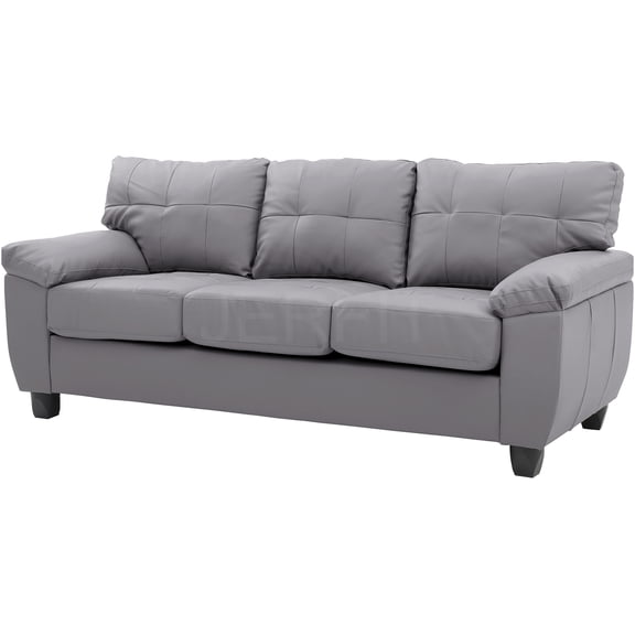 JERFIT Modern 3-Seater Sofa Couch with Padded Arms, PU Leather Upholstery, Foam Cushioned Comfort for Living Room, Gray