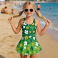 thumbnail image 3 of Uourmeti Girls' Shamrock Clover Skirted One-Piece Swimsuit - Quick Dry Soft Stretch Swim Dress for Beach, Pool & Summer Vacation, 3 of 8