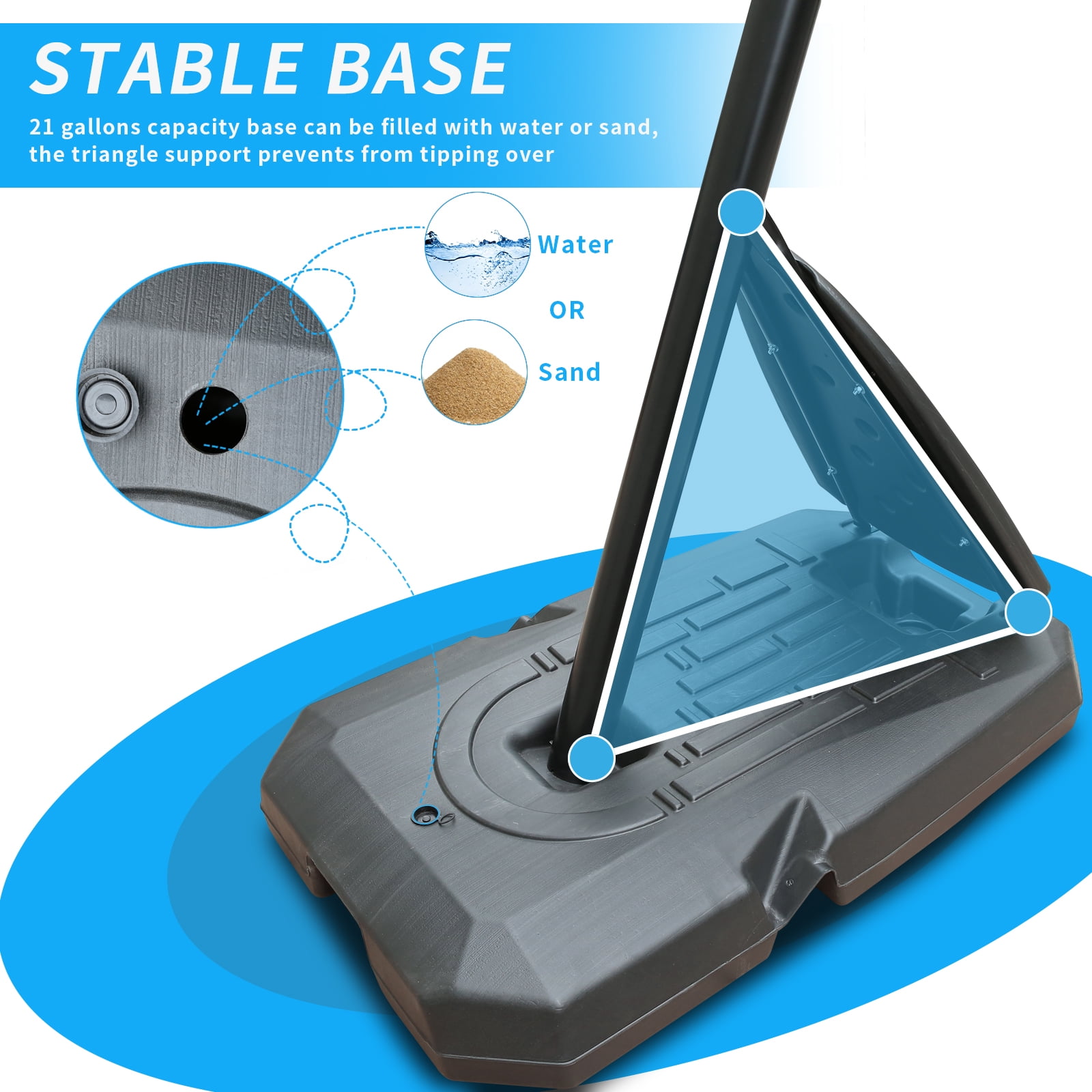 44" Transparent Adjustable Height Portable Outdoor Basketball System with Stable Base and Wheels
