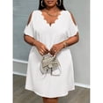 thumbnail image 4 of White Plus Size Dress With Cold Shoulder Sleeves And Scallop Edge V-Neck, 4 of 7