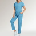 thumbnail image 5 of WULMLEO Womens Scrubs Outfits 2 Piece V Neck Soft Comfortable Scrub Sets Medical Short Sleeve Working Nurse Uniform Tops and Pants Stretch Fashion Petite Nursing Workwear Light Blue S, 5 of 5