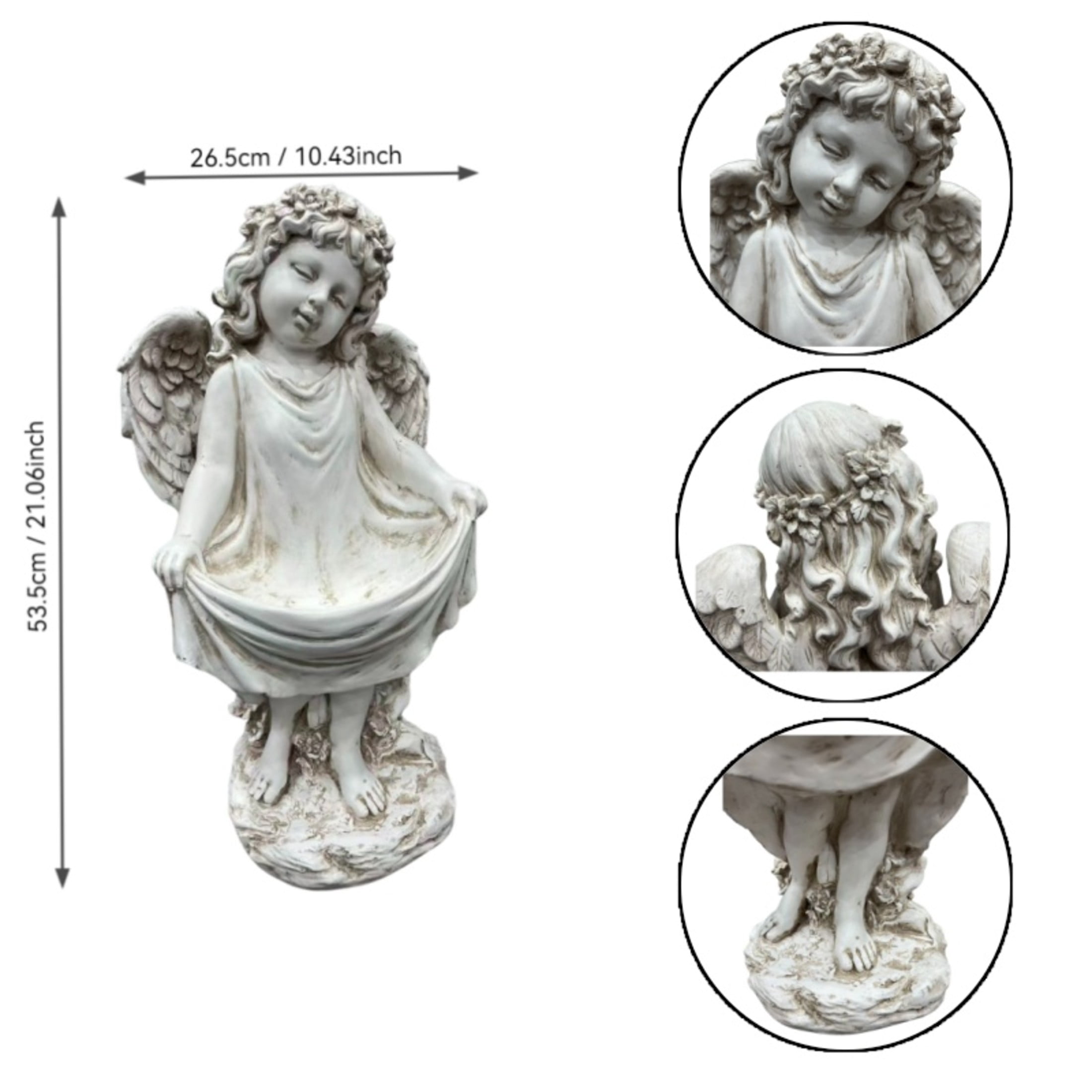 GDF Studio Weathered Angel Cherub Garden Statue, Vintage Off-White Resin Sculpture Figurine, Outdoor Yard Lawn Decor