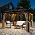 thumbnail image 4 of COOS BAY 12x10 Hardtop Gazebo with Aluminum Frame, Galvanized Steel Double Roof Outdoor Pavilion with Netting and Curtains, Dark Brown/Tan, 4 of 9